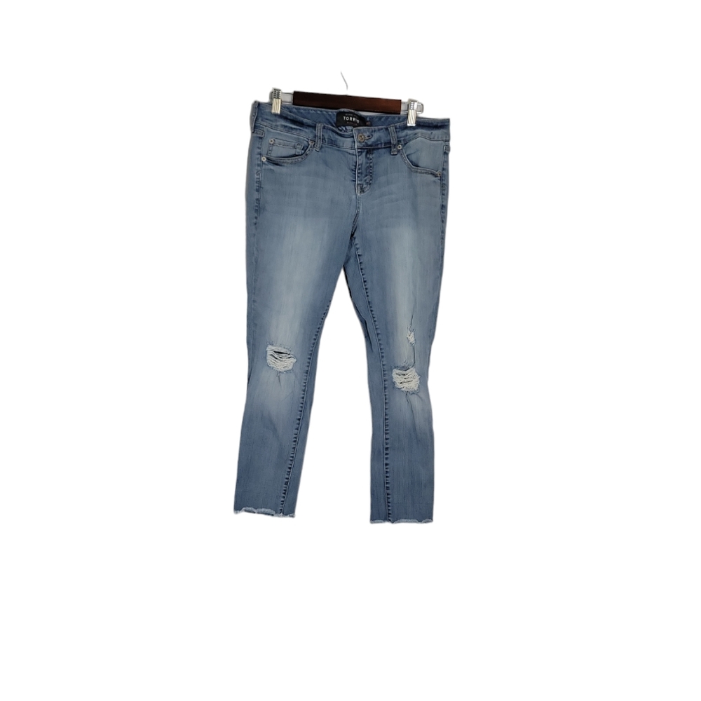 Torrid size 10 Blue boyfriend distress raw hem jeans